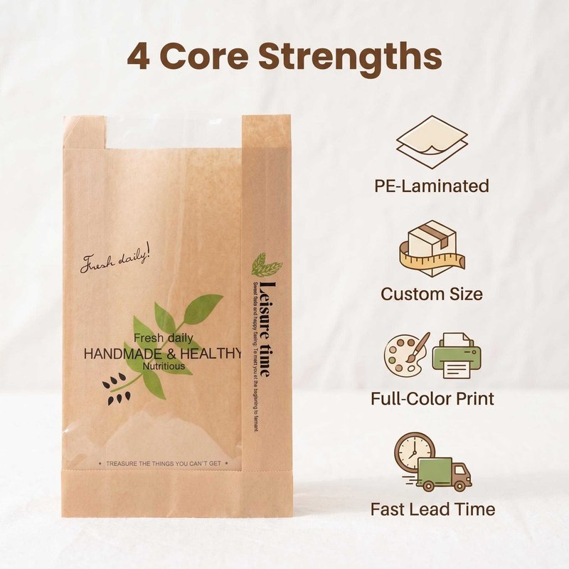 PE-laminated bread bag key features - grease-proof, moisture barrier and full-colour print