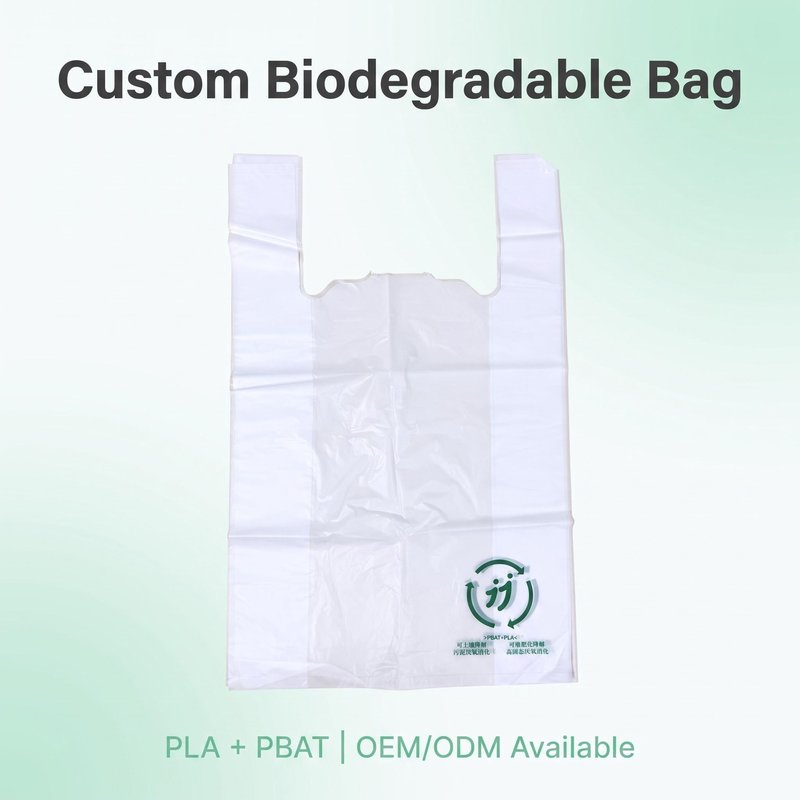 Custom PLA/PBAT Biodegradable T-Shirt Bags Small – Takeaway &amp;amp;amp;amp;amp; Retail Bulk OEM - image 1