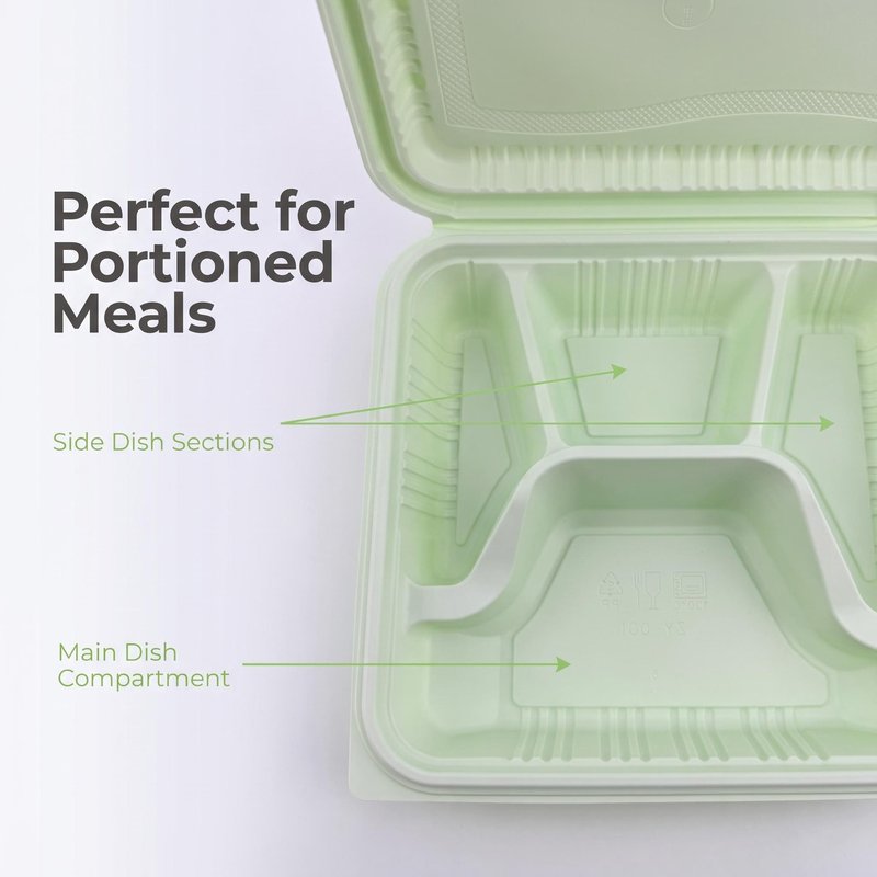 Green Four-Compartment Hinged Meal Container 396×225mm – Catering Bulk &amp;amp;amp;amp;amp; OEM - image 3