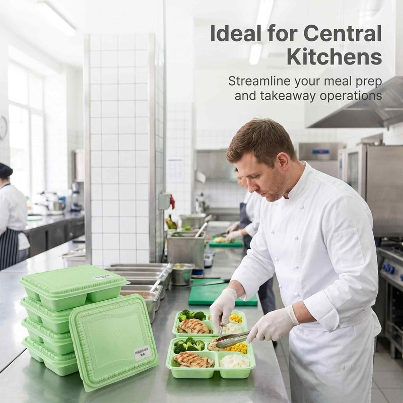 Green Four-Compartment Hinged Meal Container 396×225mm – Catering Bulk &amp;amp;amp;amp;amp; OEM - image 6
