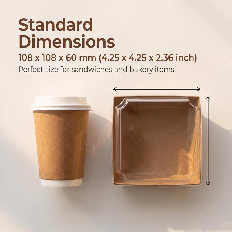 Custom Square Kraft Sandwich Box with Clear PET Lid 108×108mm – Bakery &amp;amp;amp;amp;amp;amp;amp; OEM - image 3