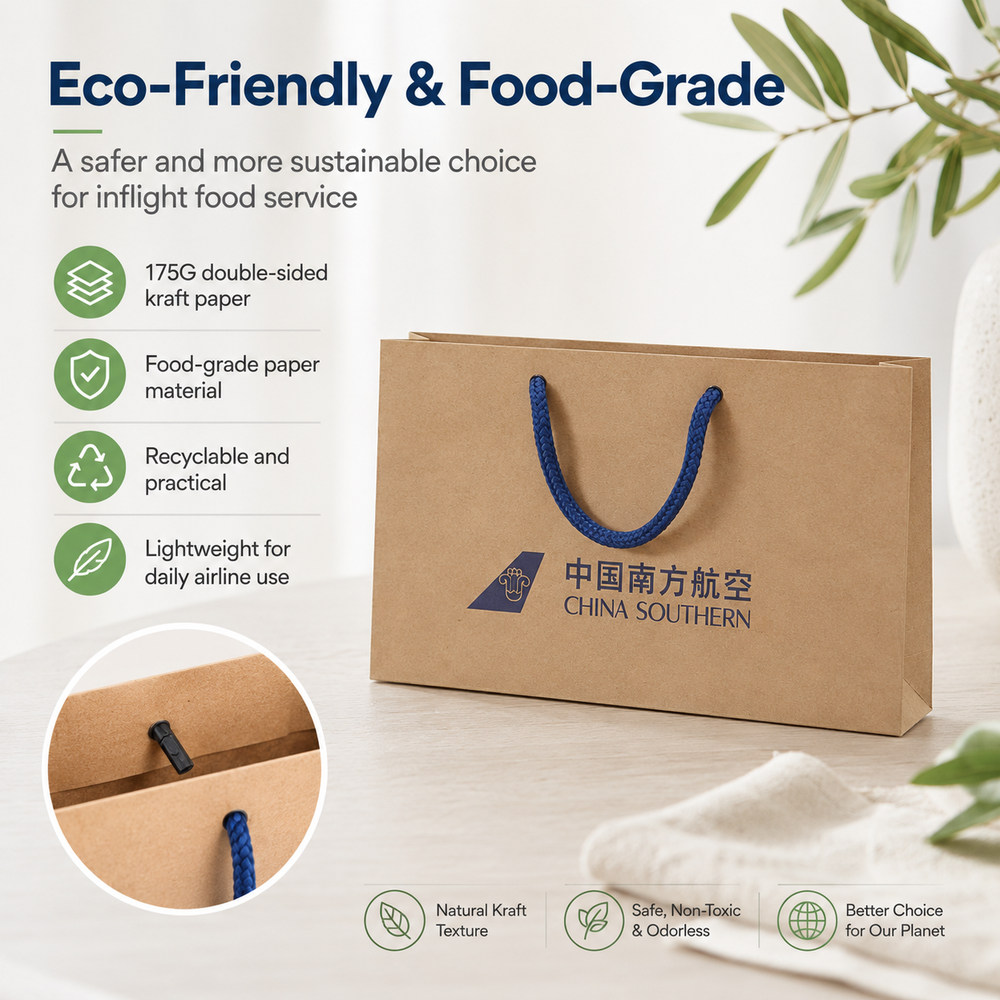 Custom printed airline kraft paper hand bag with OEM branding - logo printing for airline and duty-free retail Custom printed airline kraft paper hand bag with OEM branding - logo printing for airline and duty-free retail