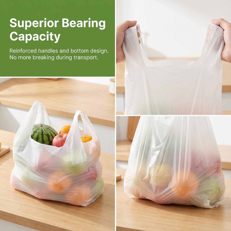 Handled shopping bag holding groceries
