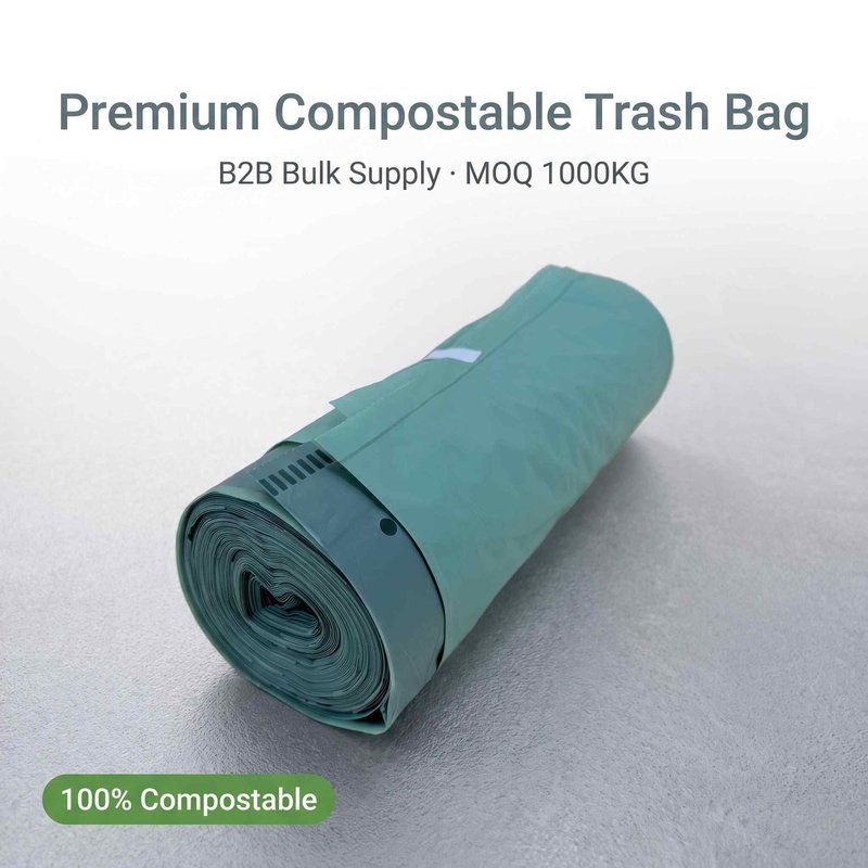 Compostable drawstring trash bag roll