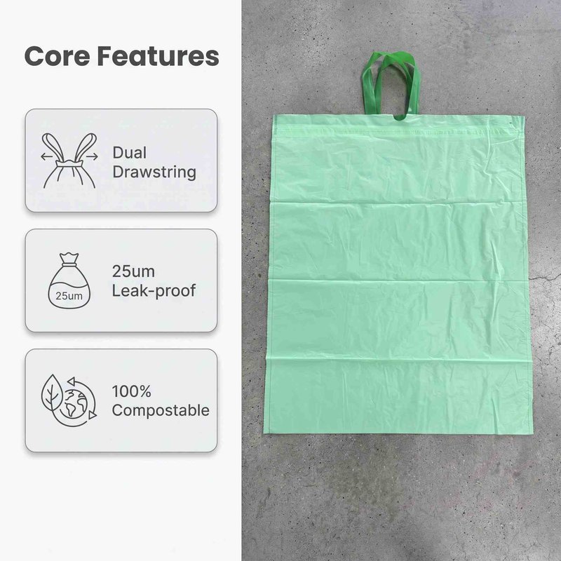 Drawstring trash bag feature overview