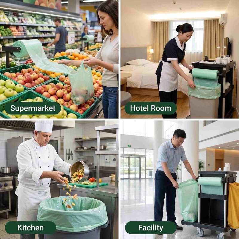 Vest trash bags in commercial settings