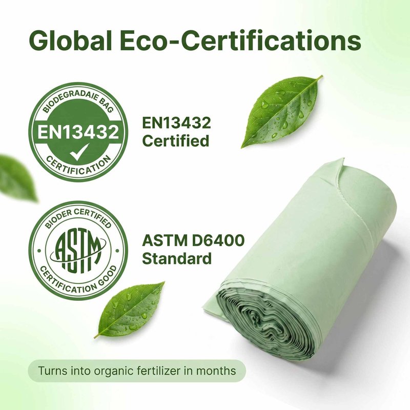 Compostable vest bag with standards icons