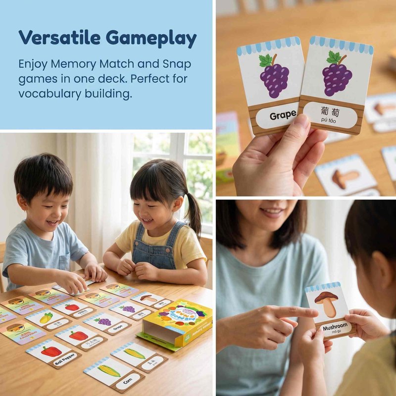 Children playing fruit memory match games