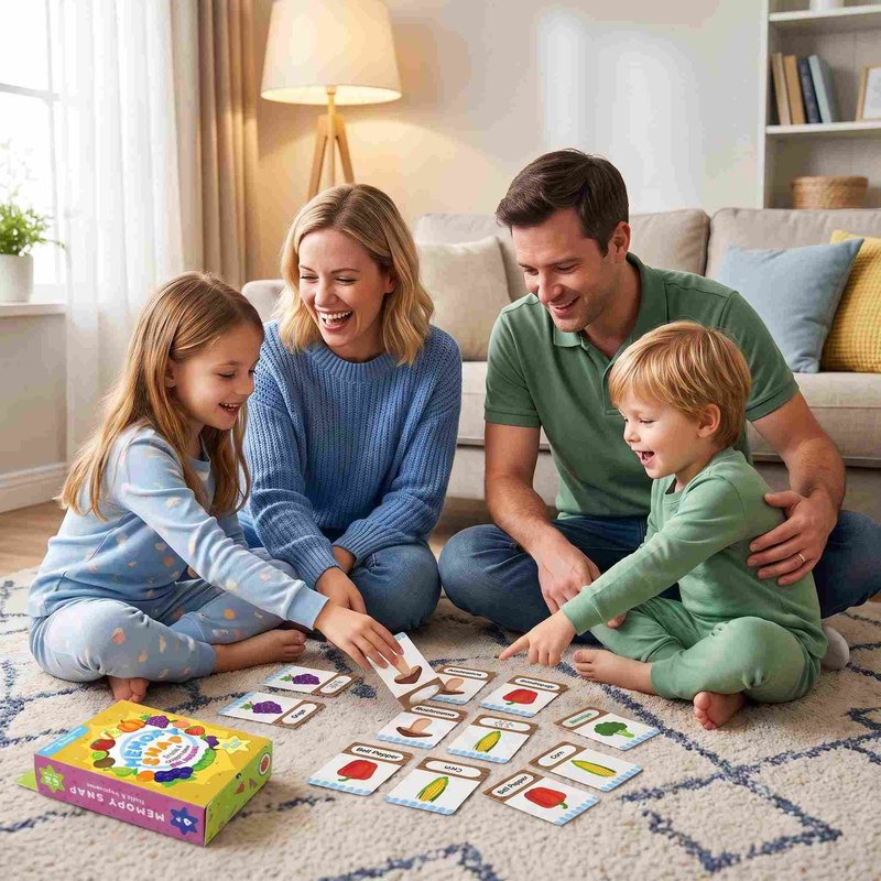 Family playing a memory card game