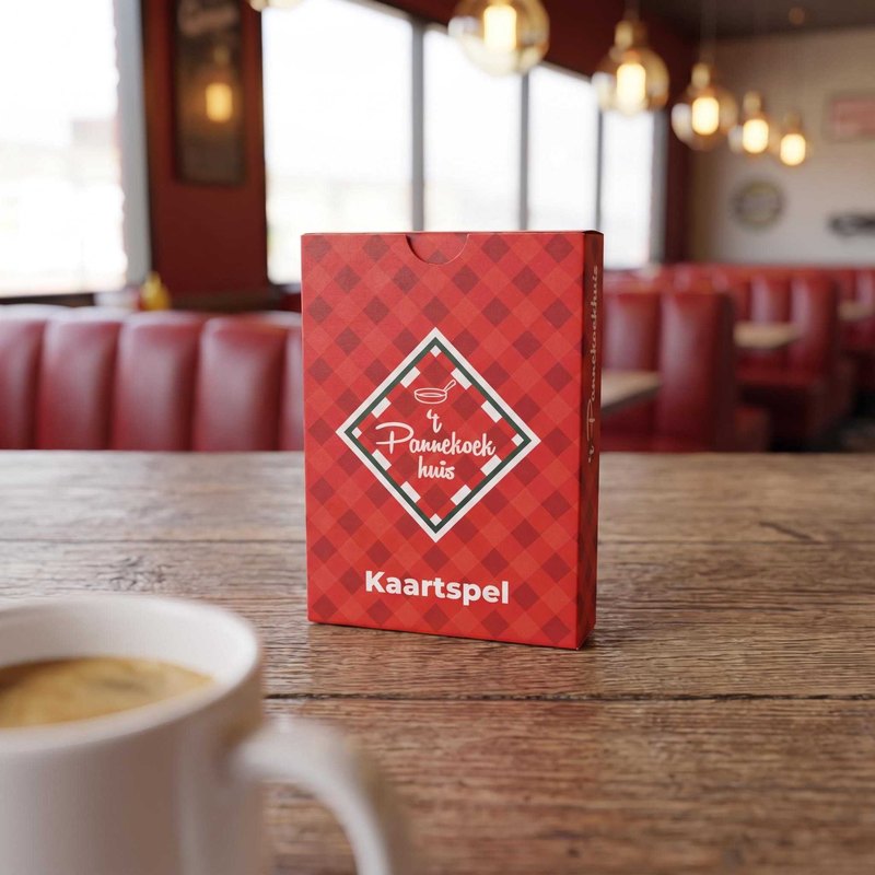 Red checkered card box on table