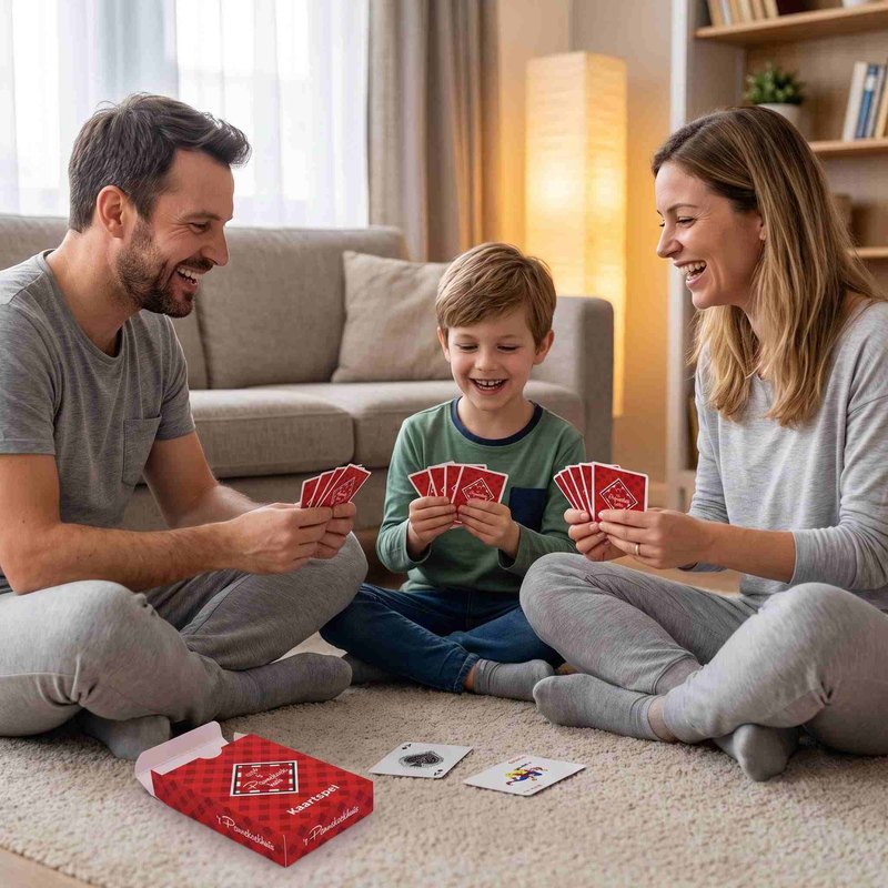 Family playing kitchen themed card game