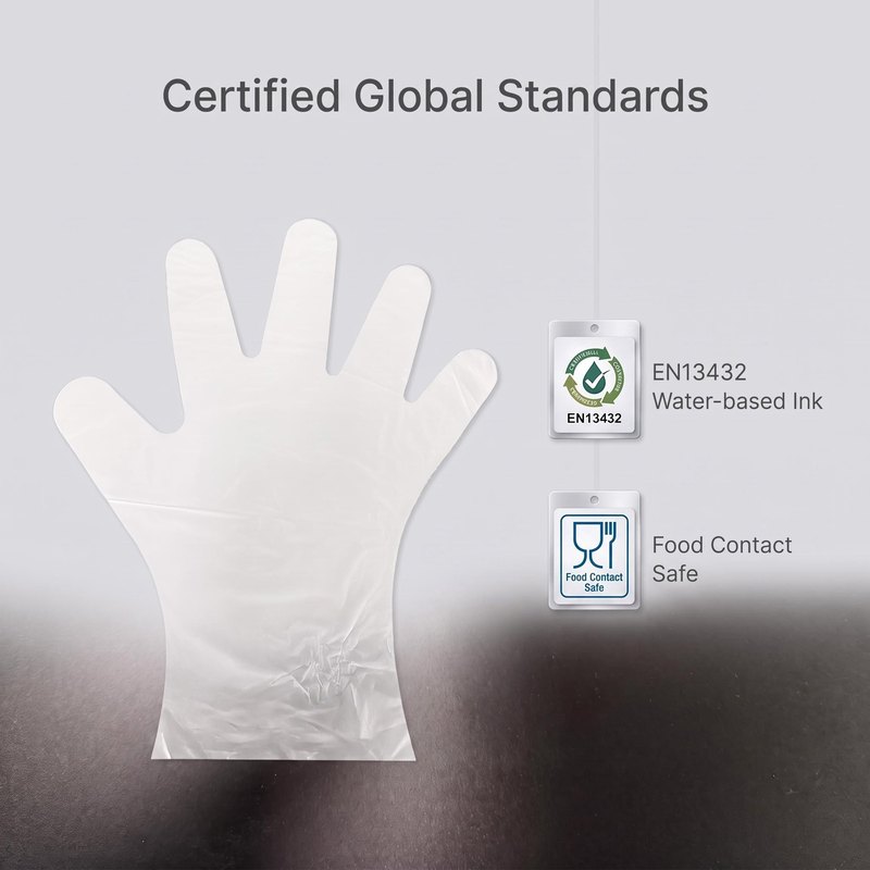 Disposable glove with standards icons