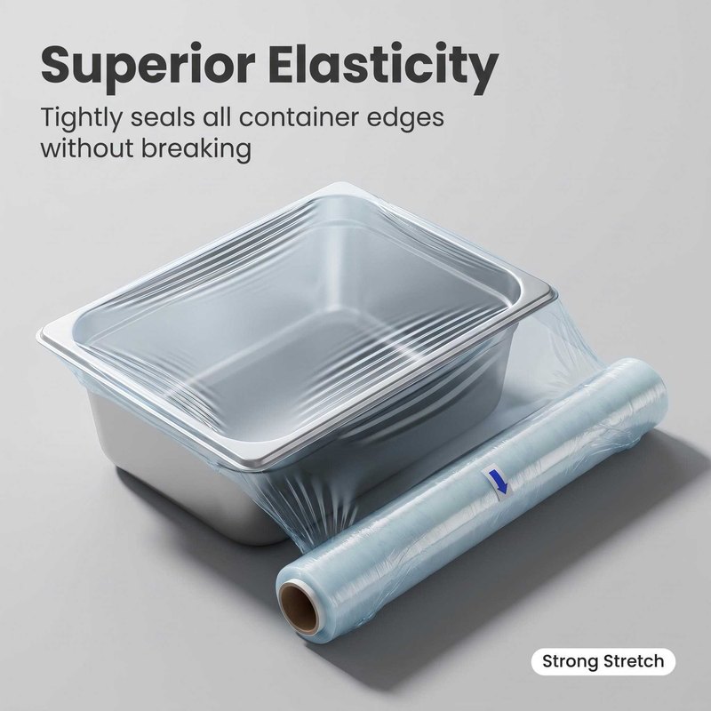 Cling wrap covering a metal tray