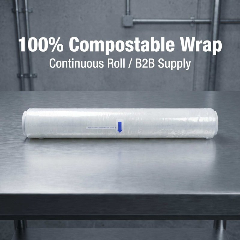 Continuous compostable cling wrap roll