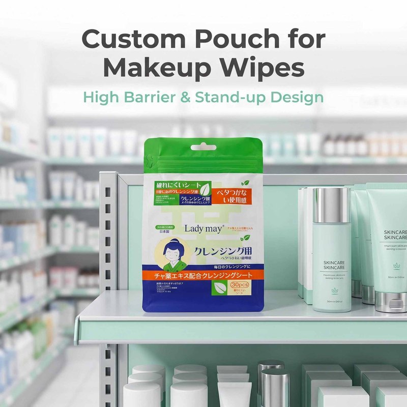 Stand up foil makeup wipes pouch